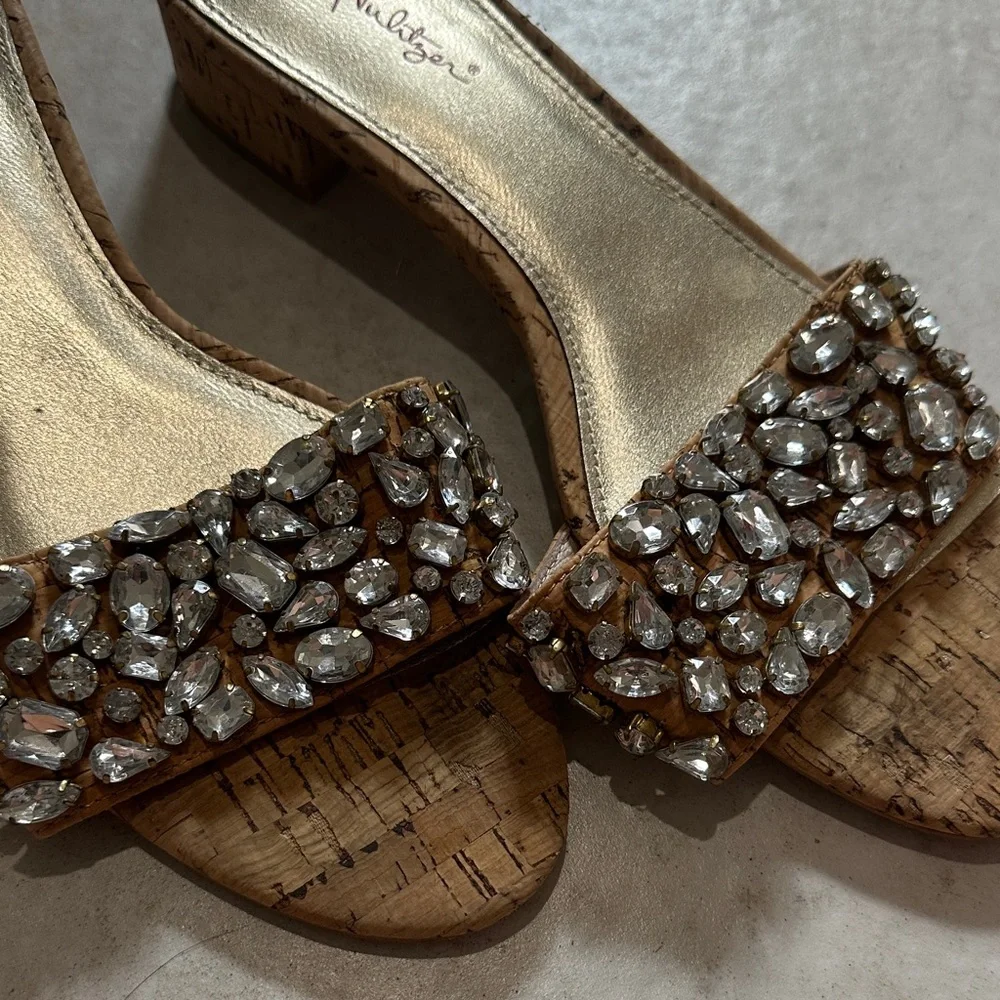 Lilly Pulitzer Trish Cork & Crystal Rhinestone mule‎ sandals